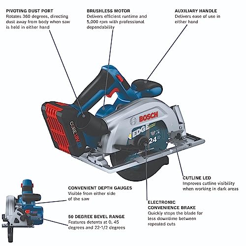BOSCH GKS18V-22B25 18V Brushless Blade-Right 6-1/2 In. Circular Saw Kit with (2) CORE18V 4 Ah Advanced Power Batteries - style: Blade-Right w/ Battery Kit