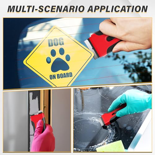 DIYSELF 2 Pack Razor Scraper, Glass Stove Top Scraper with 10 Blades - color: Red