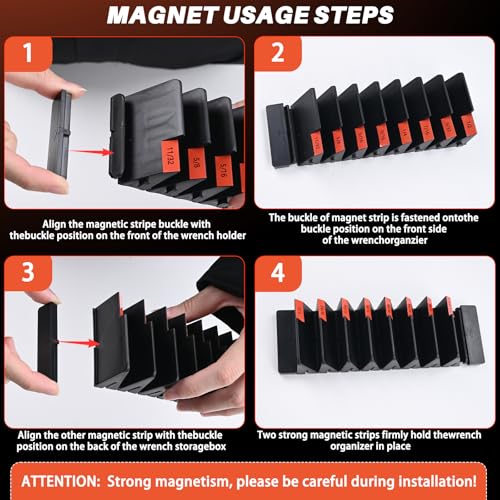 32 PCS Magnetic Wrench Organizer for Tool Drawer Storage, Black - size: With Magnetic