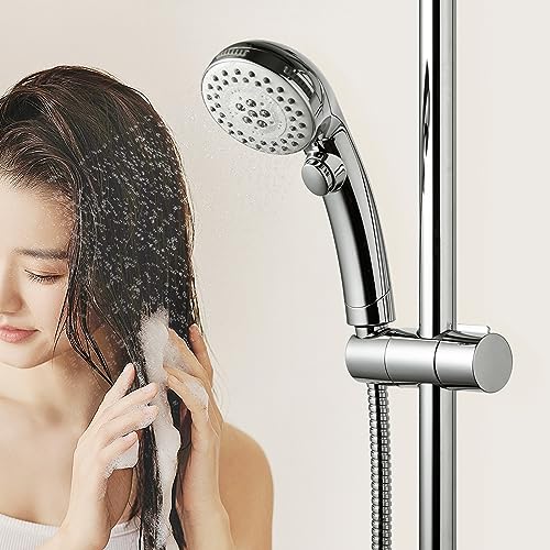 OFFO Shower Head Holder, Adjustable 0.75-1.00 in(19-25 mm) Diameter Hand Shower Holder Bracket for Slide Bar, Detachable Slider Clamp Bathroom Replacement, 45 Degree Rotation Sprayer Holder, Chrome - style: Chrome