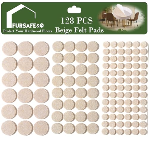 Fursafe&Q Felt Furniture Pads for Hardwood Floors - Self Adhesive Chair Felt Pad, Furniture Feet Floor Protectors, Protect from Nicks, Dents and Scratches, Cabinet Door Bumper128 Pcs Chair Feet - size: 128 Pcs Beige Felt Pads