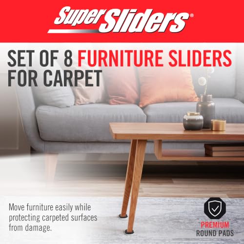 Super Sliders 2-1/2" Round Reusable Furniture Sliders for Carpet, Anti-Slip Protective Furniture Moving Pads for Beds, Sofas, Dressers, Set of 8, Brown