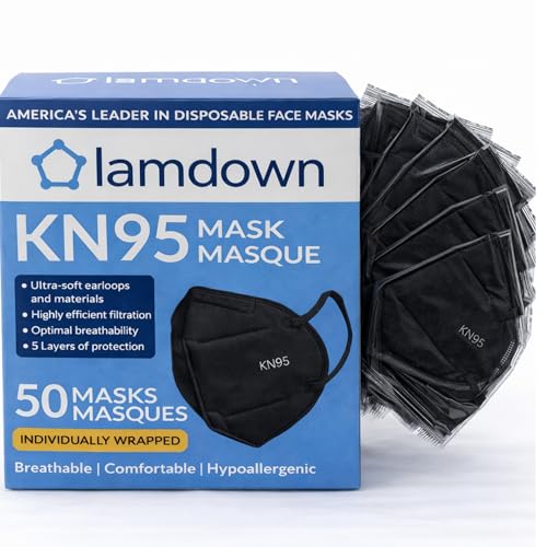 (50-Pack) KN95 Face Masks, Individually Wrapped, Premium Disposable Dust Mask, Black - color: 50 Masks (Black)