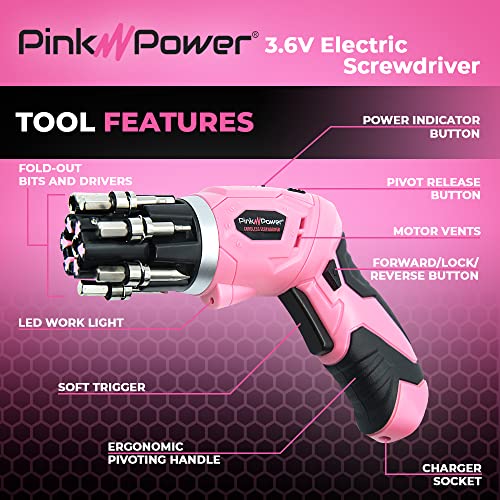 Pink Power Electric Screwdriver Cordless Mini Drill Set for Women
