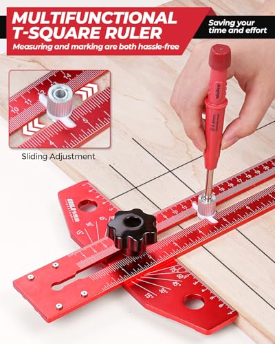 Nicpro Woodworking Scriber T Ruler with Pencil, Aluminum Alloy T Square