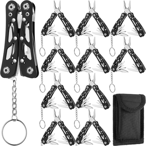 Lasnten 10 Sets Multitool Pliers Stainless Steel Foldable with Pouch,Black - color: Black