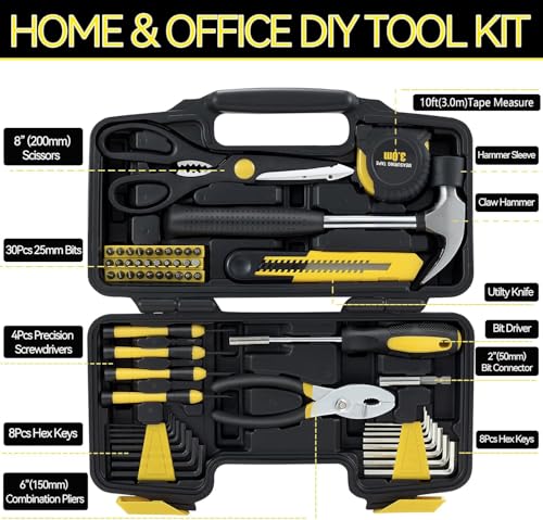 MARTCOLOR 58-Piece Household Tool Set, Yellow Hand Kit with Storage Case - color: Yellow
