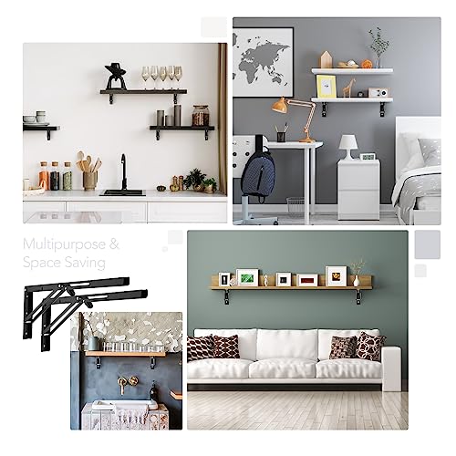 Ravinte Matte Black Folding Shelf Brackets, 20 Inch, 2 Pack - size: 20 Inch
