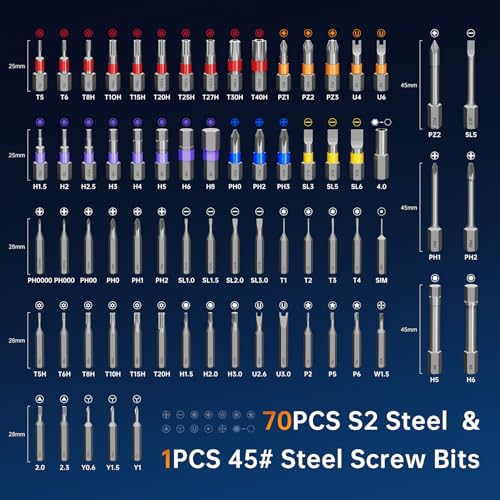 FIDECO 74 in 1 Magnetic Ratchet Screwdriver Set for Father's Day, Multi Bit DIY T Handle Screwdriver Set with Storage Case for Computer, Cellphone, Watch, Eyeglass, Bicycle, Furniture