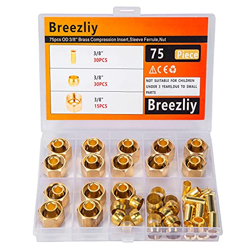 75pcs 3/8 Assortment Kit Brass Compression Sleeves Ferrules & Insert &Nuts - size: 75 pcs, 3/8"
