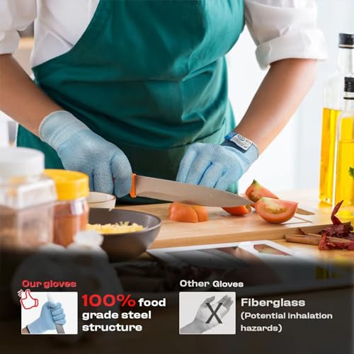 JDL Large Blue Cut Resistant Gloves with Touch Screen, Food Grade, ANSI A5, 3D Stretch Fit, Firm Grip, Suitable for Oyster Shucking, Meat Slicing, Kitchen Protection - color: Blue, size: Large