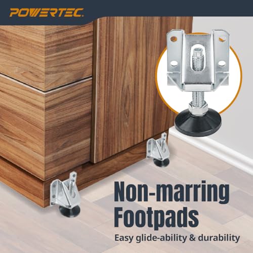 POWERTEC Leveling Feet 4PK, Heavy Duty Adjustable Furniture Leg Levelers with Nylon Foot, Screws & Lock Nuts for Workbenches, Cabinets, Tables & Shelving (71136) - size: Set of 4, style: Leg Leveler