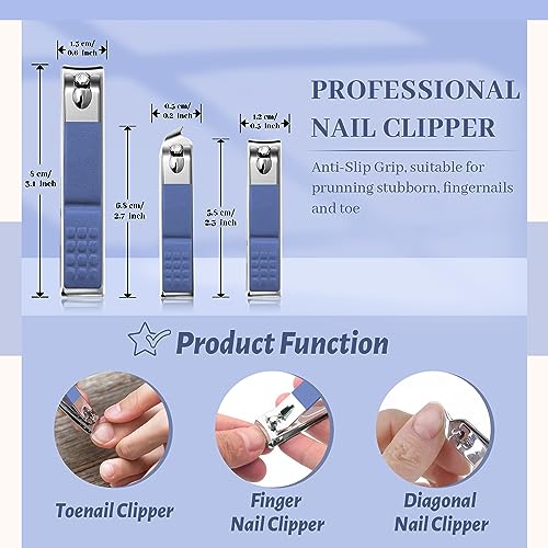 Manicure Set Professional Nail Clippers Pedicure Kit, 12 Pcs Stainless Steel Nail Care Tools Grooming Kit with Luxurious Travel Leather Case for Men Women Gift (Blue) - color: blue