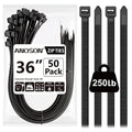 Large Zip Ties 36 inch (50 Pack), Long Zip Ties Heavy Duty with 250 lb Tensile Strength, Big Cable Ties, Black, by ANOSON - size: 36"/50 pk (250 Lb)