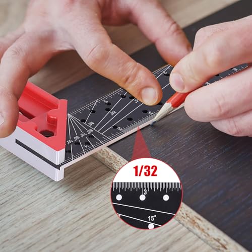 12 Inch Framing Square Carpenter Square, Tri Square Tool, Try Square for Woodworking, T Square Ruler, L Square Ruler, Right Angle Ruler，Framing Tools, Anodized Ruler Body, Red & Black - color: Red&Black