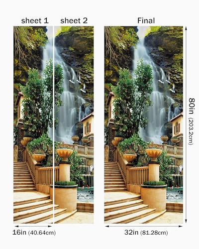 FLFK Door Mural Sticker - Waterfall,Peel and Stick,Combined Size 32"x80",Split into 2 Pieces - color: Mt1080, size: 32"x80"