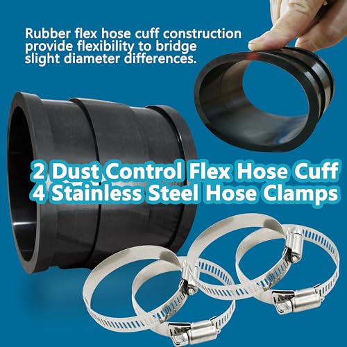 2 PCS 2.5 IN Dust Control Flex Hose Cuff 70148 Connector Ports Fit for 2-1/2” Dust Collection Hose with 4 Stainless Steel Clamps