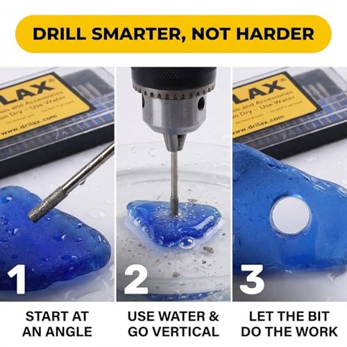 Drilax 30-Pc Diamond Drill Bit Set, 15x 2mm & 15x 3mm, 1/8 Inch Shank Dremel Compatible for Glass, Sea Glass, Gemstones, Ceramic & Lapidary Jewelry Making - size: 2mm - 3mm