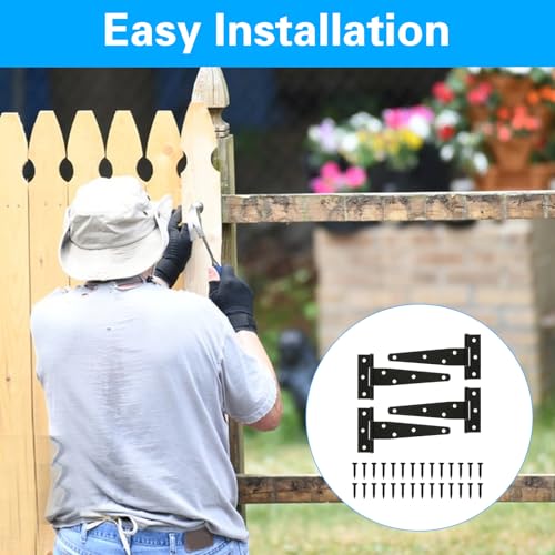 T Strap Hinges Heavy Duty, Shed Door Gate Hinges(Black) (4, 4 Pcs *5 inch) - size: 4 Pcs *5 inch