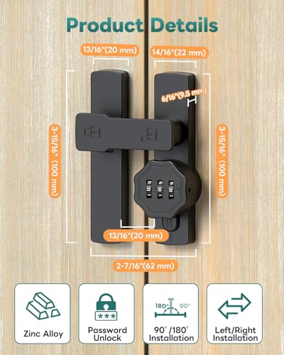 Keyless 90/180 Degree Sliding Barn Door Lock Latch, Black-2PCS - color: Black-2PCS