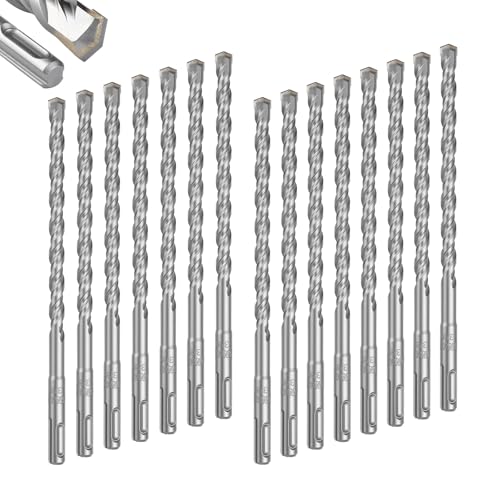 Geinxurn 3/8" x 8" SDS Plus Rotary Hammer Drill Bits, 15PCS Double Thread Masonry Drill Bits Set Carbide Tipped, Drilling in Brick, Stone and Concrete, Cement Walls - size: SDSBIT030808-015
