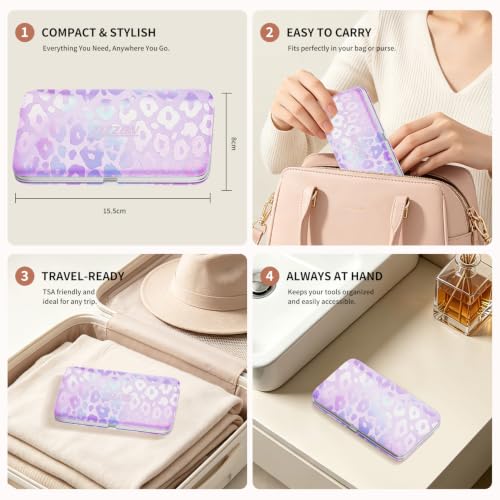 Manicure Set, Stainless Steel Nail Clipper Set with Travel Case - color: Silver and Purple