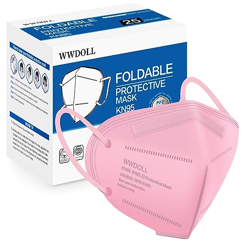 WWDOLL KN95 Face Mask 25 Pack, 5-Layers Breathable Disposable KN95 Masks - color: Pink