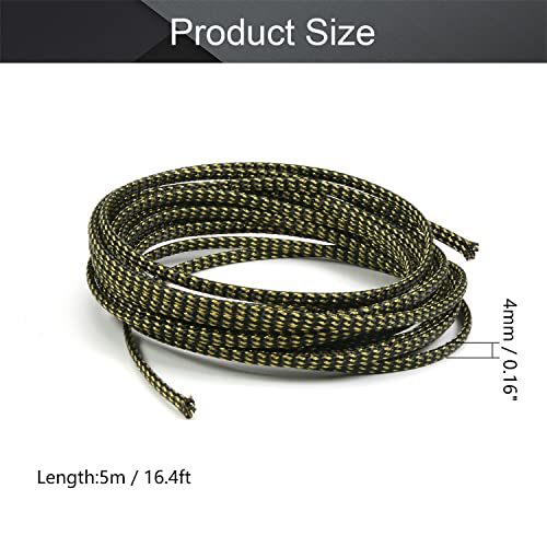 Othmro 5m/16.4ft PET Expandable Braid Organize & Protect Cable Sleeving Flexible Wire Mesh Sleeve Black Gold,for TV Audio PC Cords Protect from Pets Chewing - color: Black Gold, size: 4mmx5m