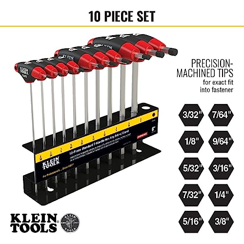 KLEIN TOOLS JTH610E T-Handle Hex Key Set, SAE Inch Sizes Allen Wrench Set with 6-Inch Blades, Stand Included, 10-Piece - size: 6-Inch Hex Key Set, style: T-Handle Hex Key Set