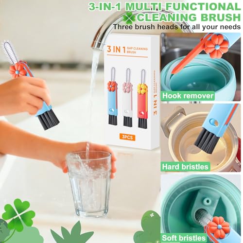 3 in 1 Cup Lid Cleaning Brush, Multifunctional Gap Cleaning Brush, Home Kitchen Crevice Brush, Portable Bottle Cleaner Brush for Cleaning Tight Spaces, Bottle Gaps, Travel Mug Caps(3 PCS) - color: Red, Pink, Blue(3pcs)