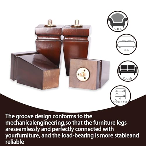 Wood Legs for Furniture 6 inch Heavy Duty Sofa Legs Square Brown Bed Legs Pack of 4, Sofa Replacement Parts, Dresser Leg, Cabinet Feet, Futon, Ottoman, Couch Legs, Couch Riser - color: Brown, size: 6"H*3.15"W