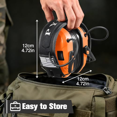Electronic Shooting Ear Protection w/Gel Pads, 23dB NRR Active Noise Reduction & 3X Amplification Headset for Shooters - color: Orange