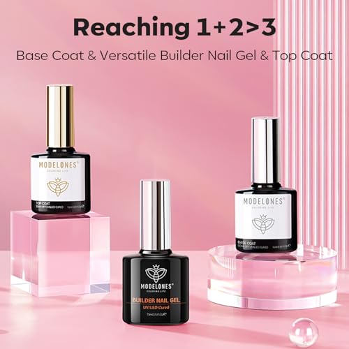 modelones Top Coat with Builder Nail Gel, Nude Pink Color Builder Top Nail - color: A2 15ml Nude Gel Builder with Base Top Coat, size: 0.5 Fl Oz (Pack of 3)
