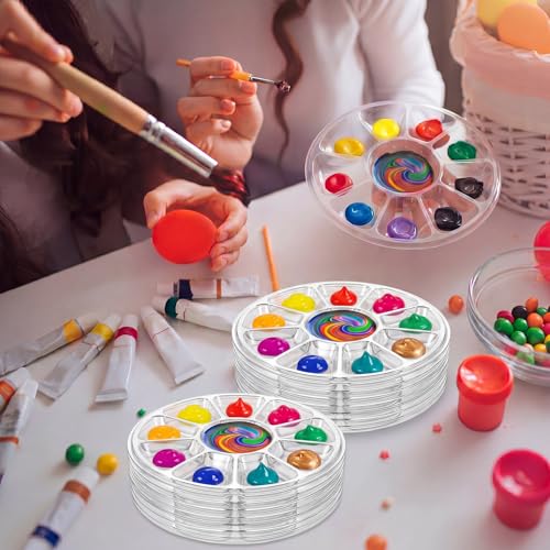 100 Pcs Large Clear Paint Tray Palette Disposable Watercolor Palette Acrylic Paint Pallet Color Mixing Tray for Painting Party Oil Watercolor Craft Supplies DIY (Round Petals) - style: Round Petals