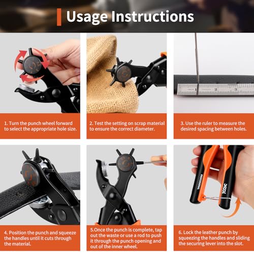 XOOL Small Hole Leather Hole Puncher, Precision Watch Punch Tool Set with 6 Hole Sizes for Watch Strap Adjustment, Belts, Shoes, Saddles, Tickets and DIY Craft Projects - style: Small Hole