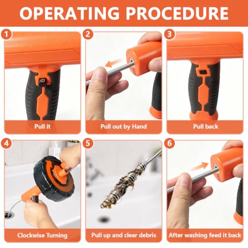 Drain Snake 8Set-33Ft Drain Clog Remover,34inch Heavy Duty Plumbing Snake,20inch Hair Clog Remover,Cleaning Brush,Goggles and Gloves Manual or Powered for Bathtub,Sewer,Sink,Drainage Pipe - style: 10SET Electric Heavy Duty