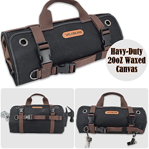 WELKINLAND Heavy-Duty Waxed Canvas Tool roll, 15-Pocket 15L Tool Wrap Roll
