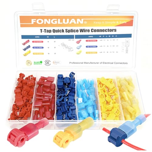 120pcs T-Tap Quick Splice Wire Connectors 24-10 Gauge Quick Disconnects Electrical Crimp Terminals Connector Assortment Set