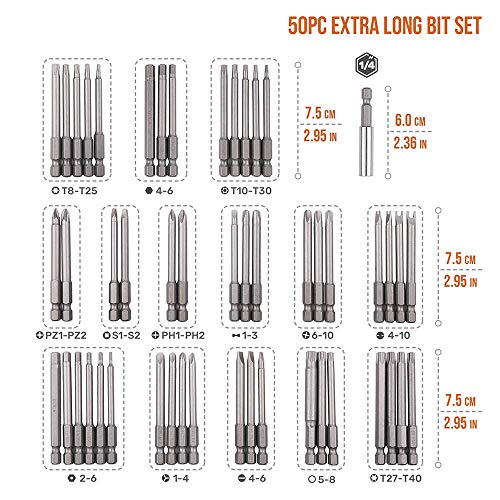 Rocaris 50 Pack Screwdriver Bit Set, 3 in Extra Long Magnetic Driver Kit - style: 50 Pcs