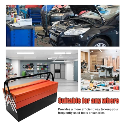 YATOINTO Metal Cantilever Tool Box, 18" * 8" * 8" Fold Out Tool Organizer with 3 Layers & 5 Trays, Portable Storage for Home, Studio, Auto Repair & Factory (Orange)