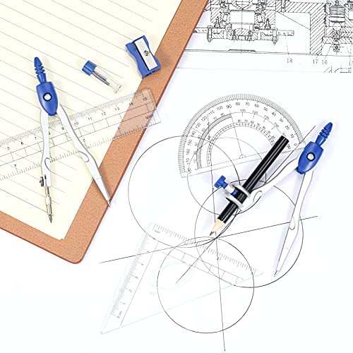 Unjoo Geometry Set 10 Pcs, Compass and Protractor for Students(Navy Blue) - color: Navy Blue