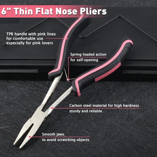 Long Reach Flat Nose Pliers Smooth Jaws for Jewelry Making, 6 Inches Duck bill Pliers Small Jewelry Pliers for Wire Bending Straightening, Working In Tight Spaces, Pink Tool for Women - style: Flat Nose Pliers