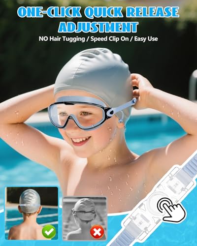 Aegend New Kids 2 Pack Wide View Swim Goggles, Anti-Fog/UV No Leak Goggles with Ear Plugs Kids 3-14 - color: Aqua & Light Blue