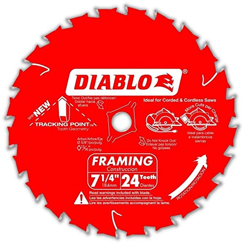 Diablo Tracking Point Circular Saw Blades - 7-1/4 in. 24-Tooth, 2-Pack | Ideal for Wood Cutting - TiCo Hi-Density Carbide, Perma-SHIELD coating, Low Vibration - D0724VPX