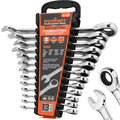 HORUSDY 13-Piece Sturdy Ratcheting Wrench Set | SAE 1/4''–7/8'' | Max Torque Ratchet Combination Wrenches Set with Storage Rack | 72-Tooth | Chrome Vanadium Steel - style: 13pcs SAE Ratchet Wrench Set