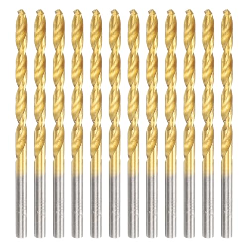 uxcell 12pcs Titanium Twist Drill Bit 9/64" Drilling Dia High Speed Steel Drills for Hardened Metal, Stainless Steel, Cast Iron, Wood, Plastic - size: 9/64 inch
