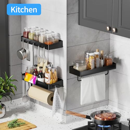 SUNTECH Garage Paper Towel Holder with Shelf, Wall-Mount, 3 Pack (Black) - color: Black, size: 12.8-inch(3 Pack)