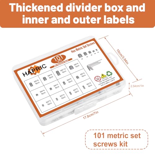 101-Pcs Metric Set Screw Assortment Kit, 304 Stainless Steel, M3-M8 - color: Silver-Metric-101 Pcs
