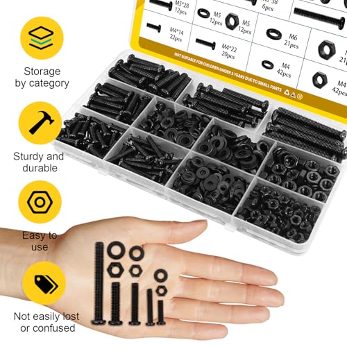 225pcs M4M5M6 Pan Head Machine Screw Assortment Kit,14/22/28/38/53 mm - size: B M4M5M6 225pcs