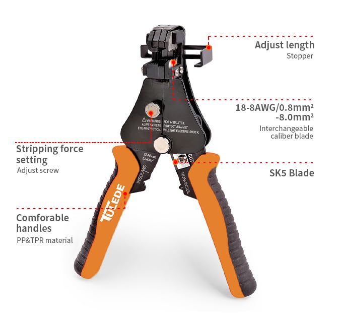 Automatic Wire Stripper, 3 in 1 Stripper/Cutter/Crimping Heavy Duty Multi-Function Wire Strippers Tool for 8-18 AWG Electrical Wire, 7 Inch